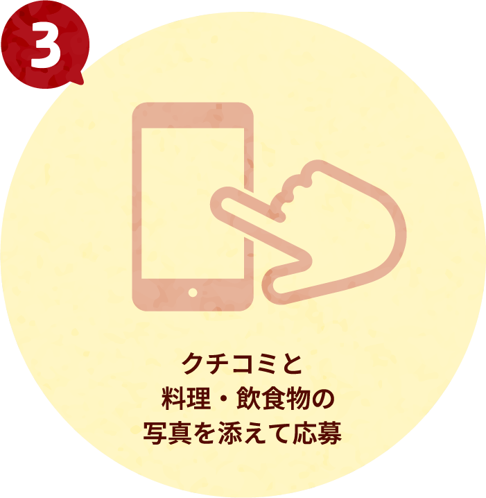 料理または商品（税込500円以上）の画像とクチコミを添えて応募